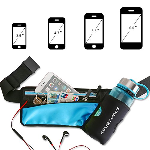 Riñonera Cinturón Running Belt Deportivo con Botella Agua Bolsa impermeable, Alta Ccapacidad Conveniente para iPhone XS MAX/XS/XR/X/8 plus/7 plus, Para Deportes Al Aire Libre (Azul)