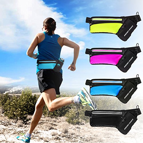 Riñonera Cinturón Running Belt Deportivo con Botella Agua Bolsa impermeable, Alta Ccapacidad Conveniente para iPhone XS MAX/XS/XR/X/8 plus/7 plus, Para Deportes Al Aire Libre (Azul)