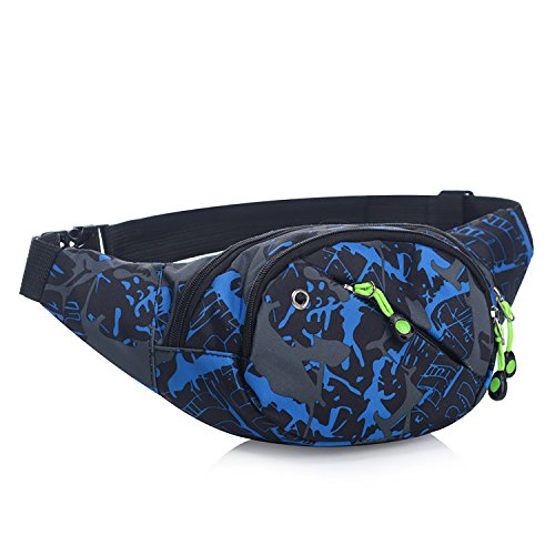 Riñonera lienzo 3-zipper Fanny Pack cintura bolsa con correa ajustable para correr Fitness ciclismo senderismo viajes Camping deportes (Blu)