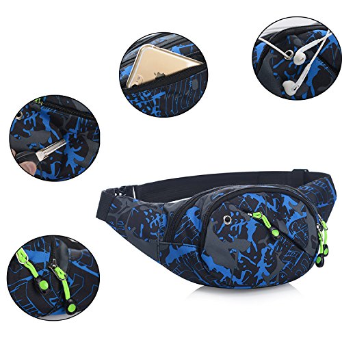 Riñonera lienzo 3-zipper Fanny Pack cintura bolsa con correa ajustable para correr Fitness ciclismo senderismo viajes Camping deportes (Blu)