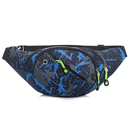 Riñonera lienzo 3-zipper Fanny Pack cintura bolsa con correa ajustable para correr Fitness ciclismo senderismo viajes Camping deportes (Blu)