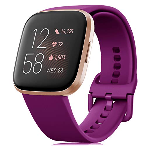 RIOROO Correa Compatible para Fitbit Versa Pulsera/Versa 2 Correa/Versa Lite Correas/Blaze Pulseras,Silicona Banda de Reloj para Hombres Mujeres, Deportivo Recambio de Pulsera Uvas moradas,S