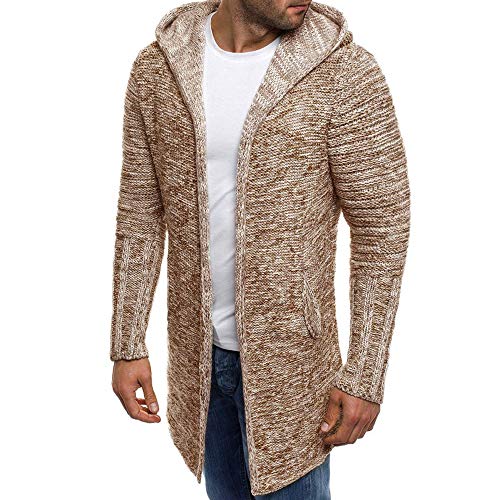 riou Chaqueta Cardigan de Manga Larga de Punto sólido con Capucha de Color sólido de Invierno para Hombre Casual y cálida