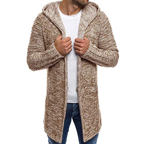 riou Chaqueta Cardigan de Manga Larga de Punto sólido con Capucha de Color sólido de Invierno para Hombre Casual y cálida