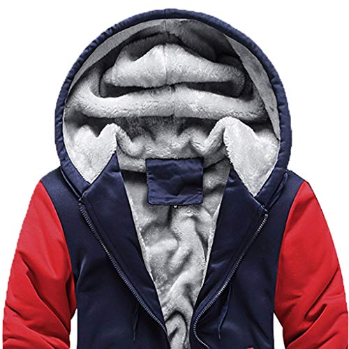 riou Chaqueta con Capucha Forro Polar Sudadera con Capucha Hombres de Manga Larga Hoodie Casual Abrigo Otoño-Invierno Chandal (Red-b, XXL)