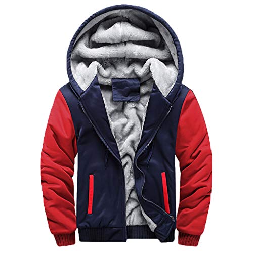 riou Chaqueta con Capucha Forro Polar Sudadera con Capucha Hombres de Manga Larga Hoodie Casual Abrigo Otoño-Invierno Chandal (Red-b, XXL)