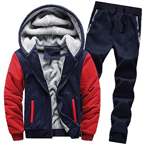 riou Chaqueta con Capucha Forro Polar Sudadera con Capucha Hombres de Manga Larga Hoodie Casual Abrigo Otoño-Invierno Chandal (Red-b, XXL)