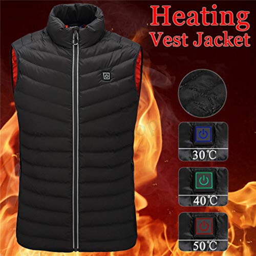 riou Chaqueta de Algodón Hombre Invierno Calor Chalecos Sin Mangas De Plumas Chaquetas Acolchado con Calentamiento Eléctrico y Espalda Abdominal USB Inteligente,Seguro y Ligero