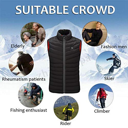 riou Chaqueta de Algodón Hombre Invierno Calor Chalecos Sin Mangas De Plumas Chaquetas Acolchado con Calentamiento Eléctrico y Espalda Abdominal USB Inteligente,Seguro y Ligero