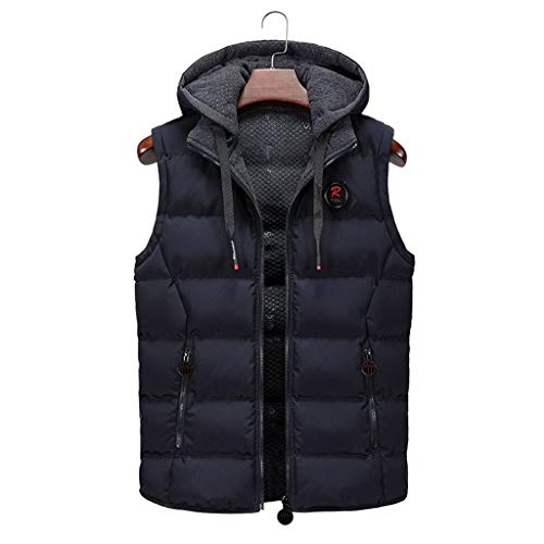 riou Hombre Invierno Cálido Chalecos Calor Cremallera Sin Mangas Chaleco con Capucha De Plumas Chaquetas Acolchado Cazadoras Abrigo Outwear Tops