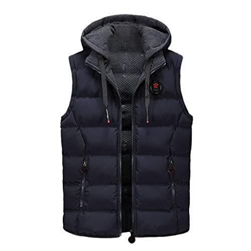 riou Hombre Invierno Cálido Chalecos Calor Cremallera Sin Mangas Chaleco con Capucha De Plumas Chaquetas Acolchado Cazadoras Abrigo Outwear Tops