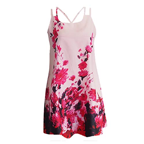 riou Vestidos Casual para Mujer Vestido Casual Verano sin Mangas Cuello Redondo con Estampado Ropa de Playa Vestidos De Fiesta Elegantes Vintage Tops