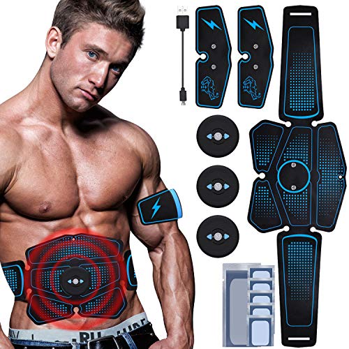 RIRGI Koiteck Electroestimulador Muscular Abdominales,Electroestimulador Muscular USB Recargable, 6 Modos y 10 Niveles de Intensidad para Abdomen/Cintura/Pierna/Brazo (Azul)