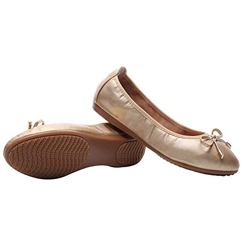 rismart Mujer Baile Ponerse Plano Bowknot Elegante Suave Bailarinas Zapatos SN02829(Dorado,EU38)