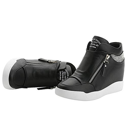rismart Mujer Cuña Plataforma Botín Elegante Deportivos Zapatillas Zapatos SN15018(Negro,36 EU)