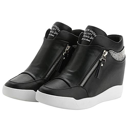 rismart Mujer Cuña Plataforma Botín Elegante Deportivos Zapatillas Zapatos SN15018(Negro,36 EU)