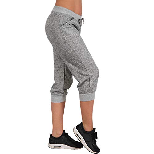 RISTHY 3/4 Pantalones Deporte Yoga Mujer Leggins Leotardos Capri Pantalón Pirata Deportiva Pantalones Algodón Ropa Deportiva Mujer con Cordón para Correr Running Yoga