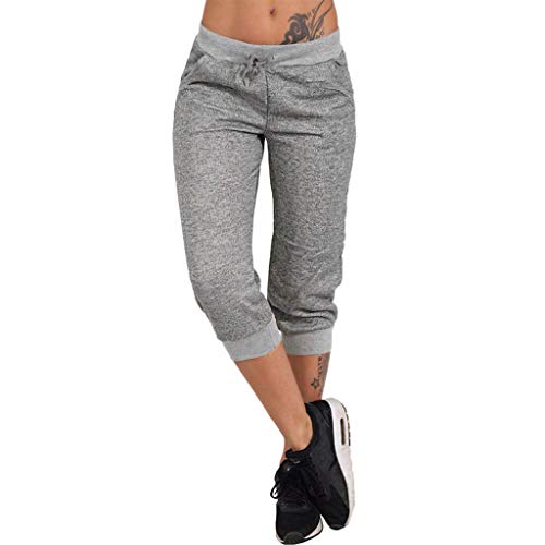 RISTHY 3/4 Pantalones Deporte Yoga Mujer Leggins Leotardos Capri Pantalón Pirata Deportiva Pantalones Algodón Ropa Deportiva Mujer con Cordón para Correr Running Yoga