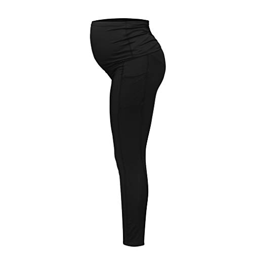 RISTHY Leggins Premamá Largos Embarazo Lactancia Pantalones Largos Maternidad Ropa Verano Pantalones de Yoga con Bolsillos Circunferencia de Cintura Ajustable Elásticos y Comodos Mujer