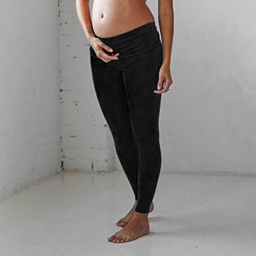 RISTHY Leggins Premamá Largos Embarazo Lactancia Pantalones Largos Maternidad Ropa Verano Pantalones de Yoga con Bolsillos Circunferencia de Cintura Ajustable Elásticos y Comodos Mujer