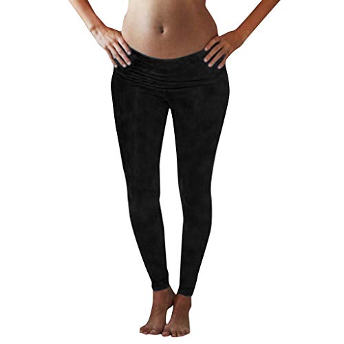 RISTHY Leggins Premamá Largos Embarazo Lactancia Pantalones Largos Maternidad Ropa Verano Pantalones de Yoga con Bolsillos Circunferencia de Cintura Ajustable Elásticos y Comodos Mujer