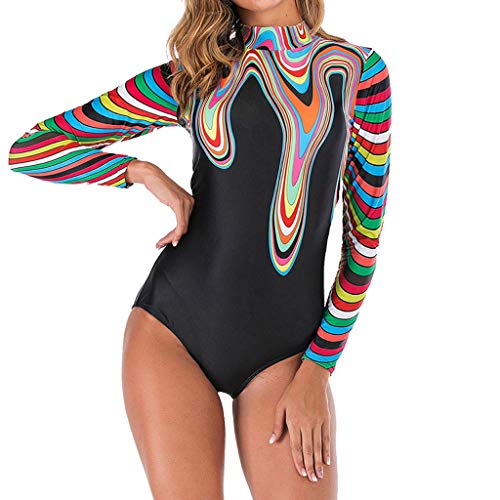 RISTHY Mujeres Traje de Manga Larga Rashguard UV Protección Estampado Camiseta Bañador Deportivo para Buceo Natación Surf 1 Pieza Conjuntos Trajes de Baño para Natación