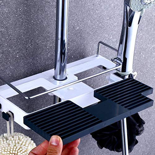 Ritte Jabonera de Ducha, Estante De Baño Ajustable Barra de Ducha Bandeja Cuarto de Baño Estante, Sin Taladrar Estante de Ducha para Barra de Ducha, Adecuado para Vara de 22mm,24mm, 25mm