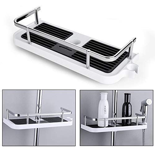 Ritte Jabonera de Ducha, Estante De Baño Ajustable Barra de Ducha Bandeja Cuarto de Baño Estante, Sin Taladrar Estante de Ducha para Barra de Ducha, Adecuado para Vara de 22mm,24mm, 25mm