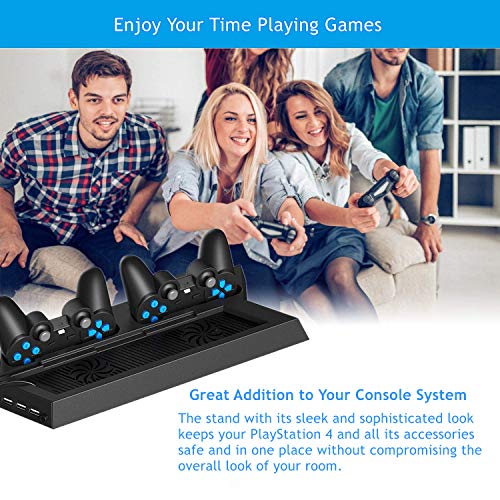 RIXOW Refrigeración para PS4 con Dos Ventiladores de Playstation 4 Consola con Puertos Libres Cargador Doble Estación de Carga para Dual Shock, Negro RIXOW Refrigeración para PS4 con Dos Ventiladores de Playstation 4 Consola con Puertos Libres Cargador Doble Estación de Carga para Dual Shock, Negro