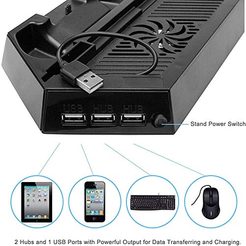 RIXOW Refrigeración para PS4 con Dos Ventiladores de Playstation 4 Consola con Puertos Libres Cargador Doble Estación de Carga para Dual Shock, Negro RIXOW Refrigeración para PS4 con Dos Ventiladores de Playstation 4 Consola con Puertos Libres Cargador Doble Estación de Carga para Dual Shock, Negro
