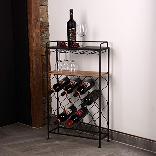 RM Design Botellero de metal – Soporte para botellas de vino, botella de agua – para 18 botellas – Negro