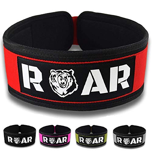 Roar® Cinturón Lumbar Gimnasio, Cinturon Gimnasio Hombre y Mujer, Cinturon Halterofilia, Powerlifting, Crossfit, Levantamiento Peso, Musculacion, Cinturon Gym Hombre, Cinturon Pesas (Rojo, L)