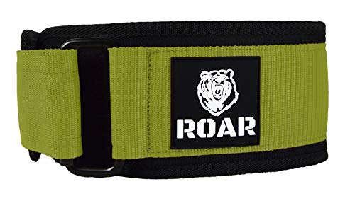 Roar® Cinturón Lumbar Gimnasio, Cinturon Gimnasio Hombre y Mujer, Cinturon Halterofilia, Powerlifting, Crossfit, Levantamiento Peso, Musculacion, Cinturon Gym Hombre, Cinturon Pesas (Verde Militar, S)