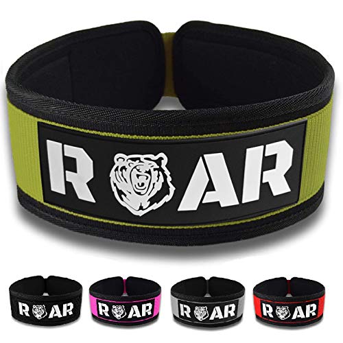 Roar® Cinturón Lumbar Gimnasio, Cinturon Gimnasio Hombre y Mujer, Cinturon Halterofilia, Powerlifting, Crossfit, Levantamiento Peso, Musculacion, Cinturon Gym Hombre, Cinturon Pesas (Verde Militar, S)