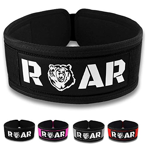 Roar® Cinturón Lumbar Gimnasio, Cinturon Gimnasio Hombre y Mujer, Cinturon Halterofilia, Powerlifting, Crossfit, Levantamiento Peso, Musculacion, Cinturon Gym Hombre, Cinturon Pesas (Negro, XS)