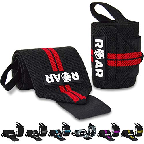 Roar® Muñequeras Deportivas, Muñequeras Crossfit Hombre y Mujer, Muñequeras Gym Hombre, Wrist Wraps, Muñequera Crossfit, Muñequeras Gimnasio, Calistenia, Musculacion, Halterofilia (Rojo)