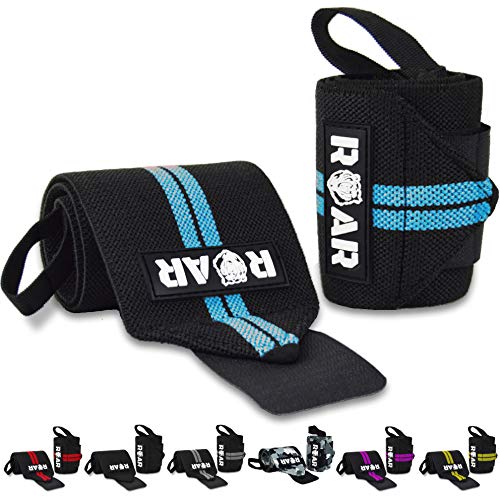 Roar® Muñequeras Deportivas, Muñequeras Crossfit Hombre y Mujer, Muñequeras Gym Hombre, Wrist Wraps, Muñequera Crossfit, Muñequeras Gimnasio, Calistenia, Musculacion, Halterofilia (Azul)