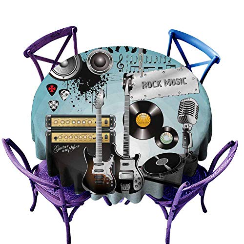Rock Music - Mantel redondo con diseño de guitarra y discos con altavoces gigantes