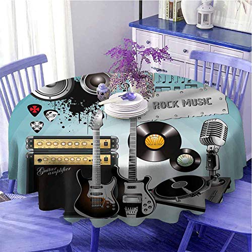 Rock Music - Mantel redondo con diseño de guitarra y discos con altavoces gigantes Rock Music - Mantel redondo con diseño de guitarra y discos con altavoces gigantes