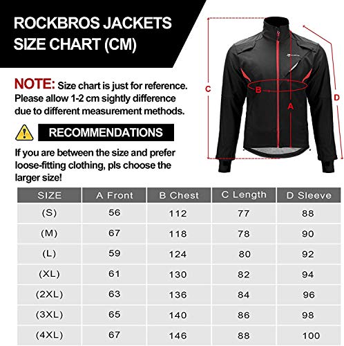 ROCKBROS Chaqueta Térmico Ciclismo Bicicleta Running Deportes a Prueba de Viento para Hombres Mujeres, Negro