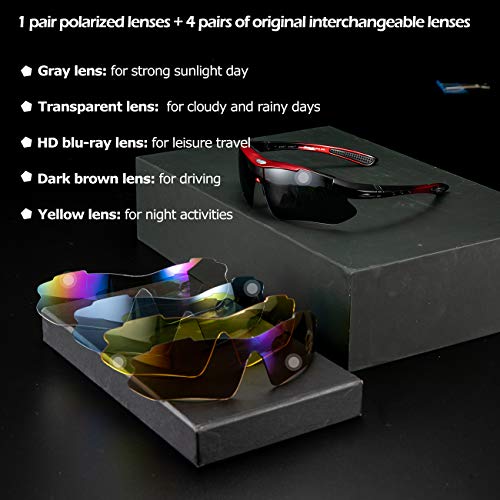 ROCKBROS Gafas de Sol Polarizadas con 5 Lentes Intercambiables para Ciclismo Bicicleta Running Deportes Protección UV 400 Anti Viento para Hombre y Mujer ROCKBROS Gafas de Sol Polarizadas con 5 Lentes Intercambiables para Ciclismo Bicicleta Running Deportes Protección UV 400 Anti Viento para Hombre y Mujer