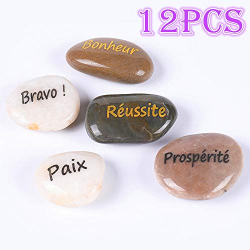 RockImpact 12 Piedras Grabadas, Regalos Sentimentales, Recuerdos de Comunión, Agradecimiento Boda, Piedra de Curación Palabra, Frases Motivadoras, Inspirador, Ánimo, Motivación, al por Mayor, 5-8cm