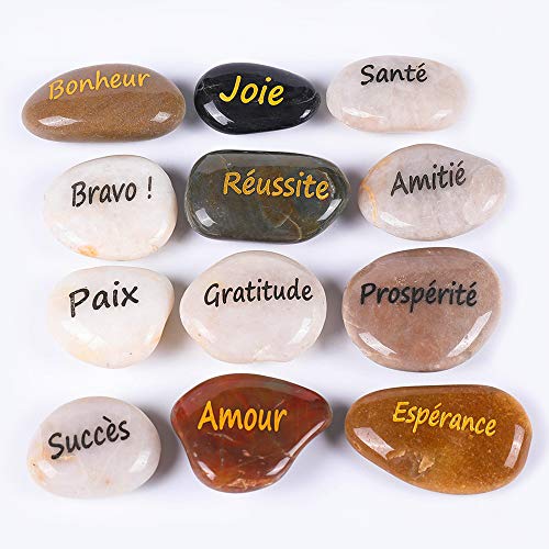 RockImpact 12 Piedras Grabadas, Regalos Sentimentales, Recuerdos de Comunión, Agradecimiento Boda, Piedra de Curación Palabra, Frases Motivadoras, Inspirador, Ánimo, Motivación, al por Mayor, 5-8cm