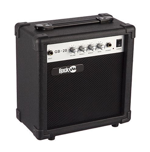 RockJam Super Kit de bajo de tamaño completo con amplificador de guitarra, Sintonizador de guitarra, Soporte, Bolsa y accesorios Sunburst