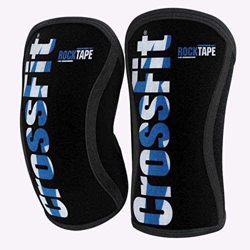 RockTape Rodilleras, Paquete de 2, Grado de Competencia, 5 mm o 7 mm de Grosor, Neopreno de compresión, Extra Largo para Soporte VMO, Assassins, Color Crossfit Blue, tamaño 7mm L