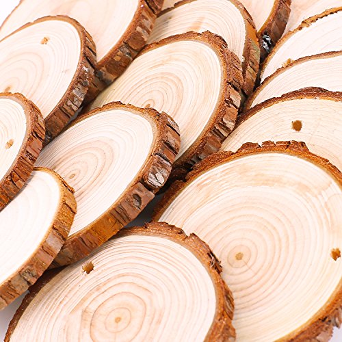 Rodajas de Madera Círculos 6-7 cm 30 pcs Fuyit Discos de Madera Rebanada 10m Cuerda de Cáñamo Maderas Naturales Perforado Con Corteza de Árbol Para Manualidades