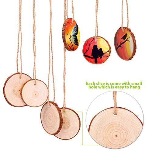 Rodajas de Madera Círculos 6-7 cm 30 pcs Fuyit Discos de Madera Rebanada 10m Cuerda de Cáñamo Maderas Naturales Perforado Con Corteza de Árbol Para Manualidades