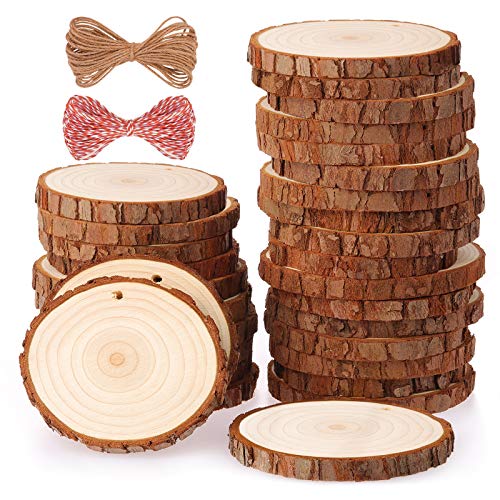 Rodajas de Madera Círculos 6-7 cm 30 pcs Fuyit Discos de Madera Rebanada 10m Cuerda de Cáñamo Maderas Naturales Perforado Con Corteza de Árbol Para Manualidades Rodajas de Madera Círculos 6-7 cm 30 pcs Fuyit Discos de Madera Rebanada 10m Cuerda de Cáñamo Maderas Naturales Perforado Con Corteza de Árbol Para Manualidades