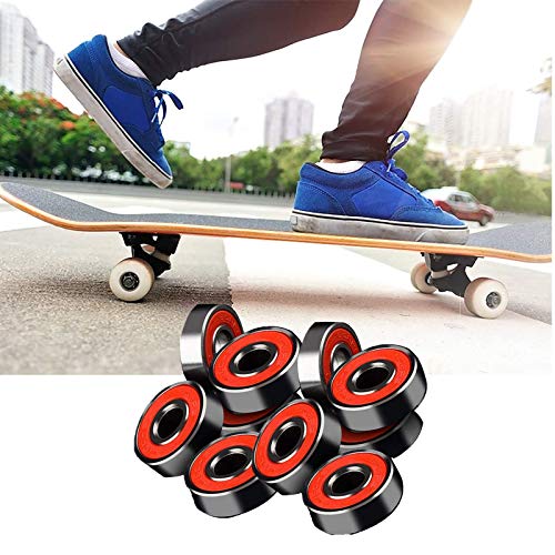 Rodamiento Bolas 8x22x7 Mm Juego Rodamientos Skate 10 Pcs Rodamiento Bolas Doble Blindaje Cojinetes Radiales Rodamientos Metal Rodamientos Miniatura Para Patinetas Patines En Scooters Negro Rojo