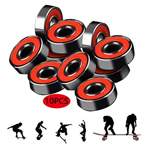 Rodamiento Bolas 8x22x7 Mm Juego Rodamientos Skate 10 Pcs Rodamiento Bolas Doble Blindaje Cojinetes Radiales Rodamientos Metal Rodamientos Miniatura Para Patinetas Patines En Scooters Negro Rojo